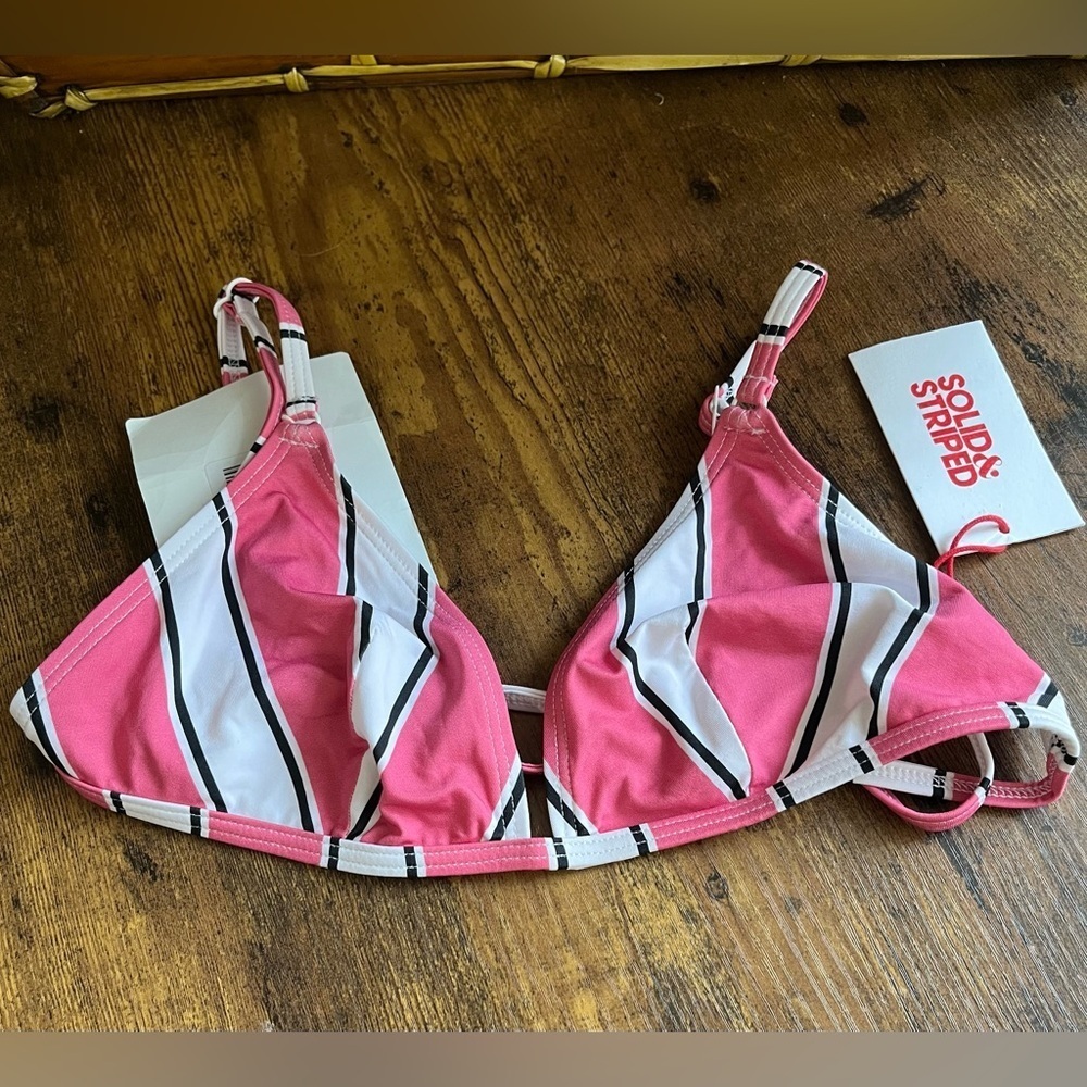 Solid & Striped The Lulu Top Cosmic Stripe Bikini Top NWT Size M Pink White - Picture 2 of 6